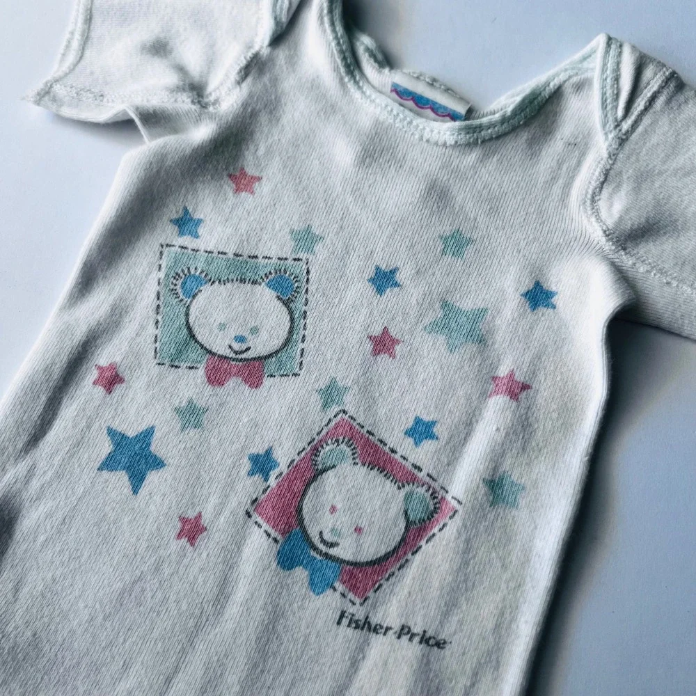 Vintage Fisher-Price Teddy Bear Bodysuit Newborn Made in USA Cotton‎